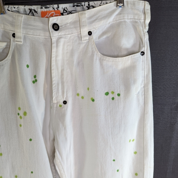 90s White Paint Splatter Jeans Green Splatter 34 x 34 - Picture 4 of 10
